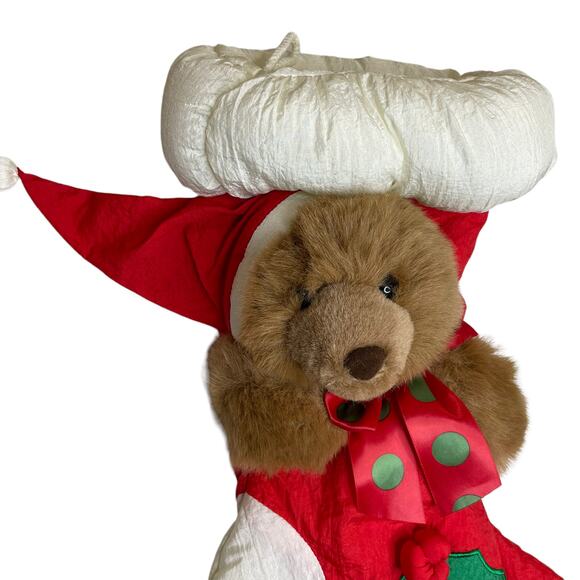 Christmas Stocking Vintage Puffy Parachute 3D Teddy Bear 80s 18" Holiday Decor - Picture 9 of 11